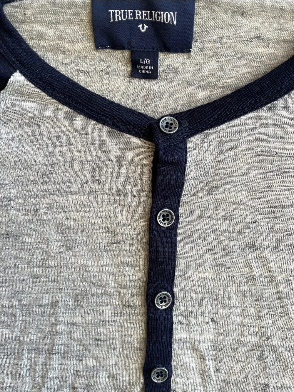 True Religion Navy & Grey Henley Raglan Long Sleeve Top XL NWT $99